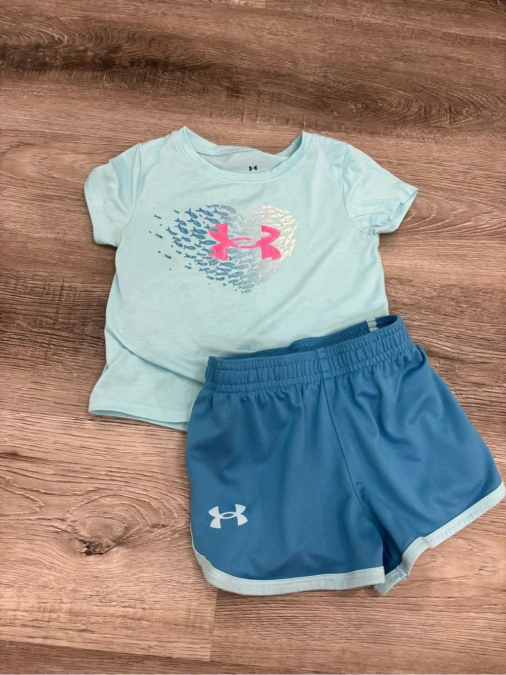 Under Armour Girls' Blue Teal Swim Tee & Shorts Set 2T